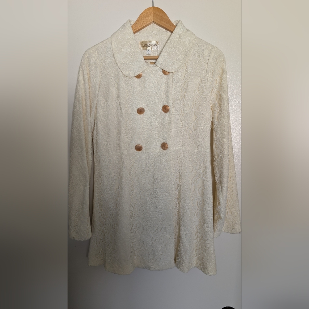 Francesca's Elegant Cream Lace Double-Breasted Women's Coat Medium NWT